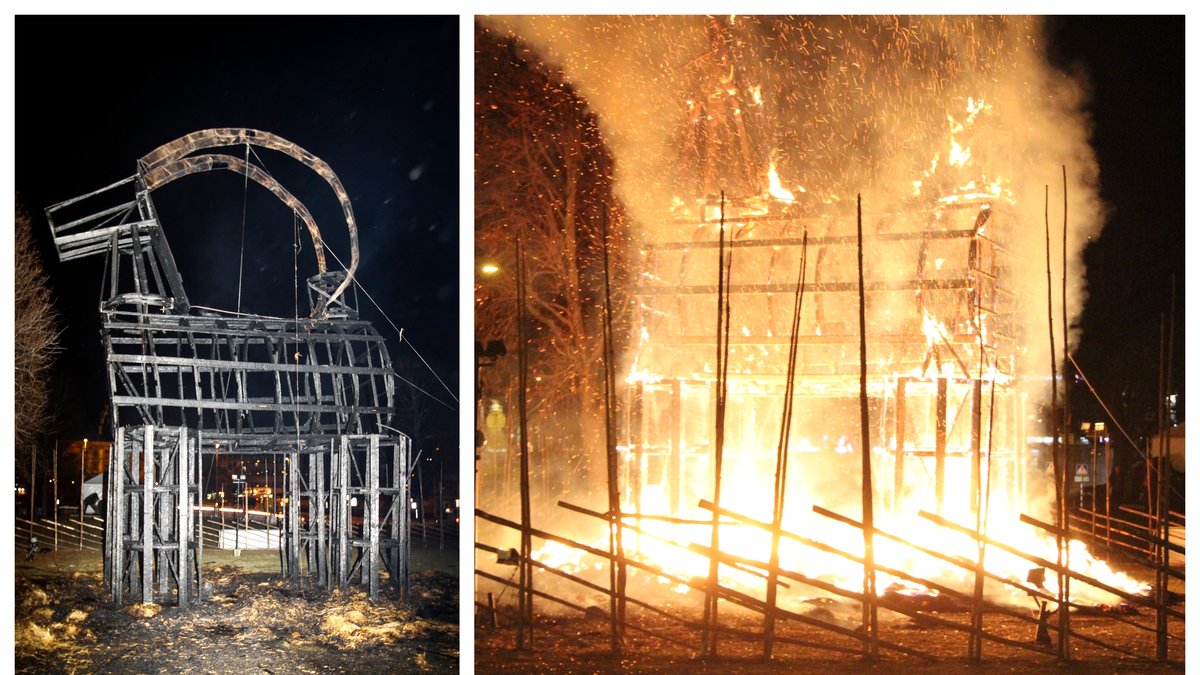 Bilder från när Gävlebocken brann ner år 2016.